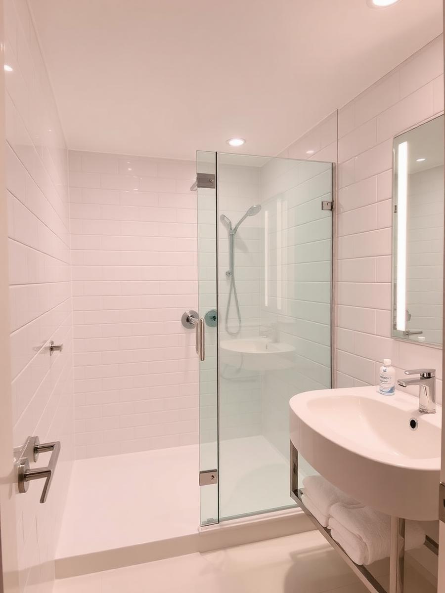 Clean private bathroom with hot shower at Pecan Pension House