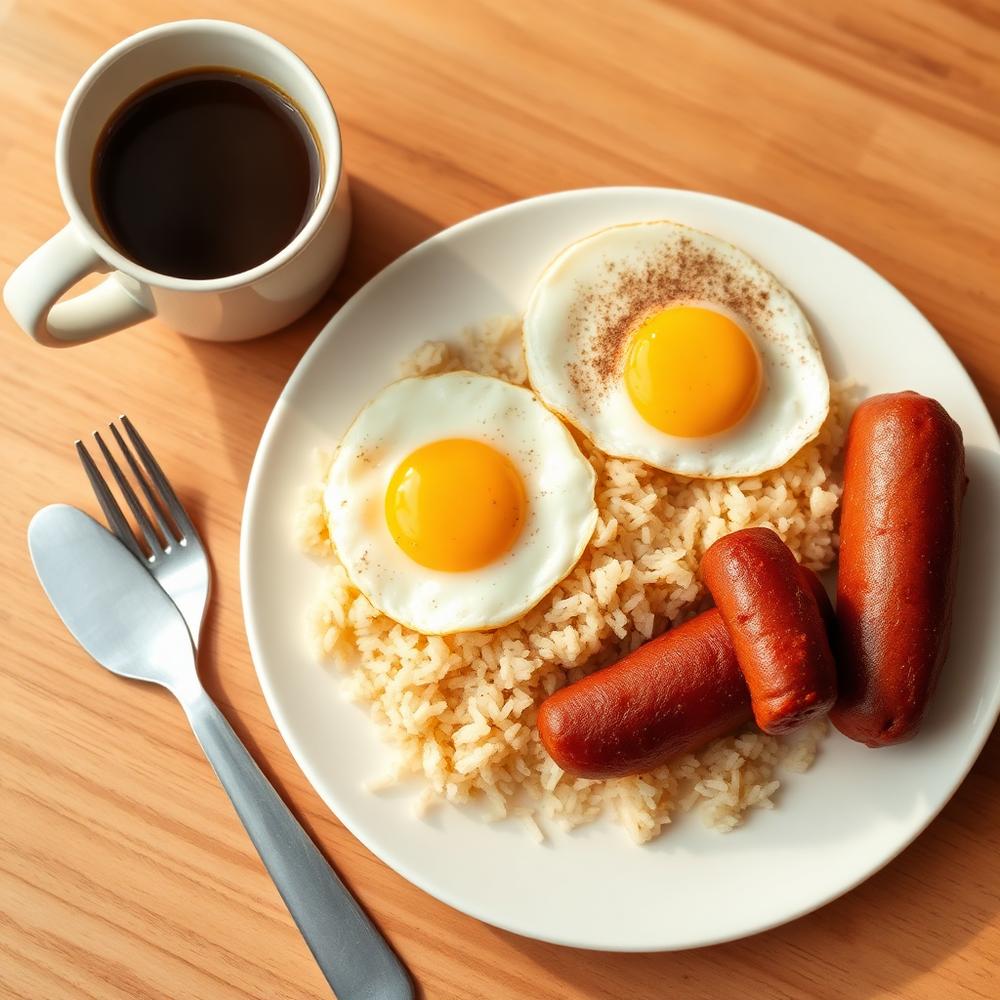 Hot Filipino breakfast at the Pecan Pension House café in Iloilo